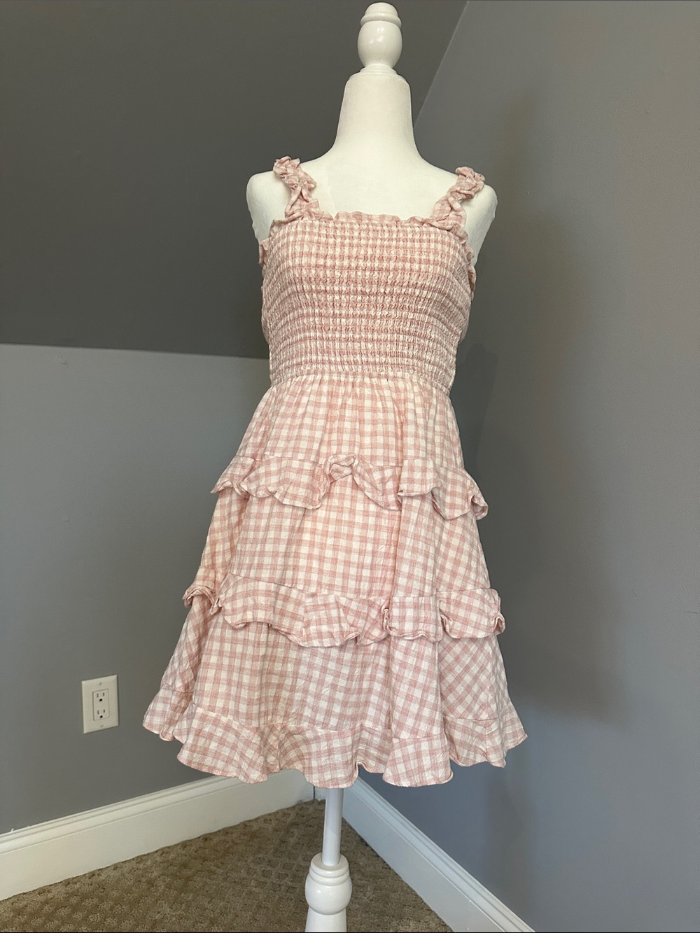 Smocked Pink Gingham Ruffle Sundress